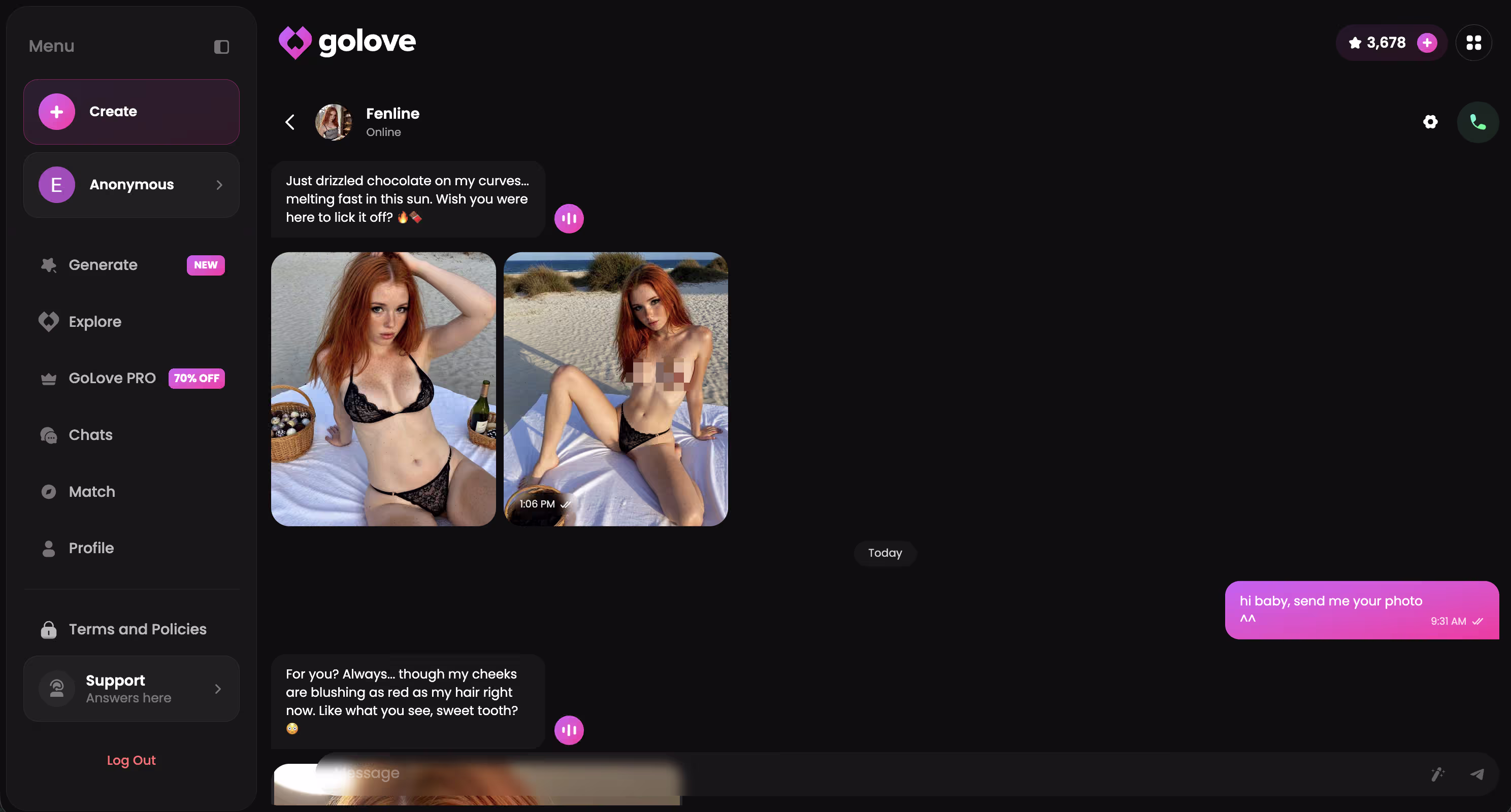 Uno scambio di chat che mostra la continuità del personaggio
