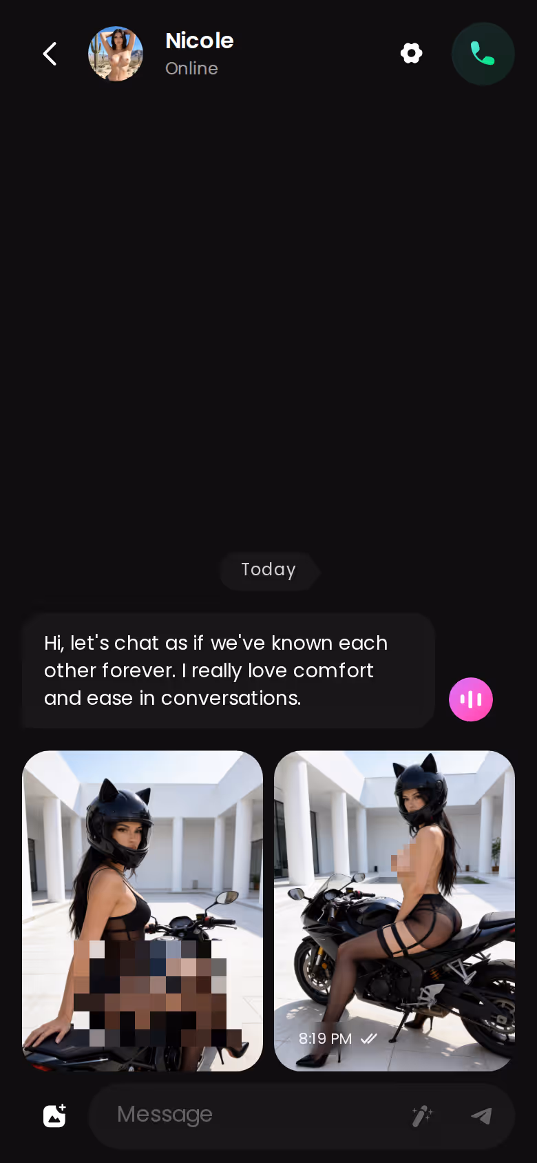 Chat GoLove su mobile: una foto del personaggio arriva direttamente dentro la conversazione